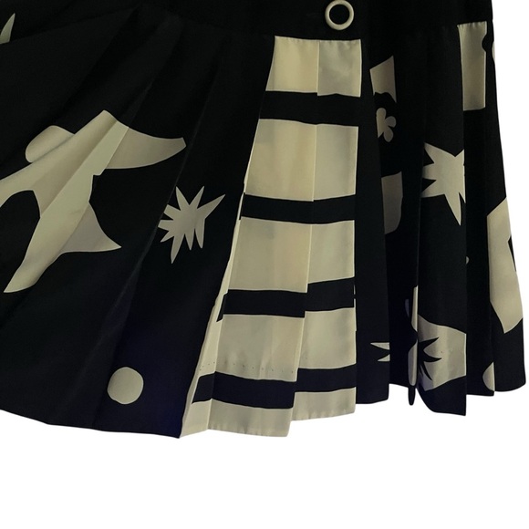Y2K Jeanne Marc Black, White Abstract Mini Skater Skirt with Pleats Size S - Picture 4 of 5